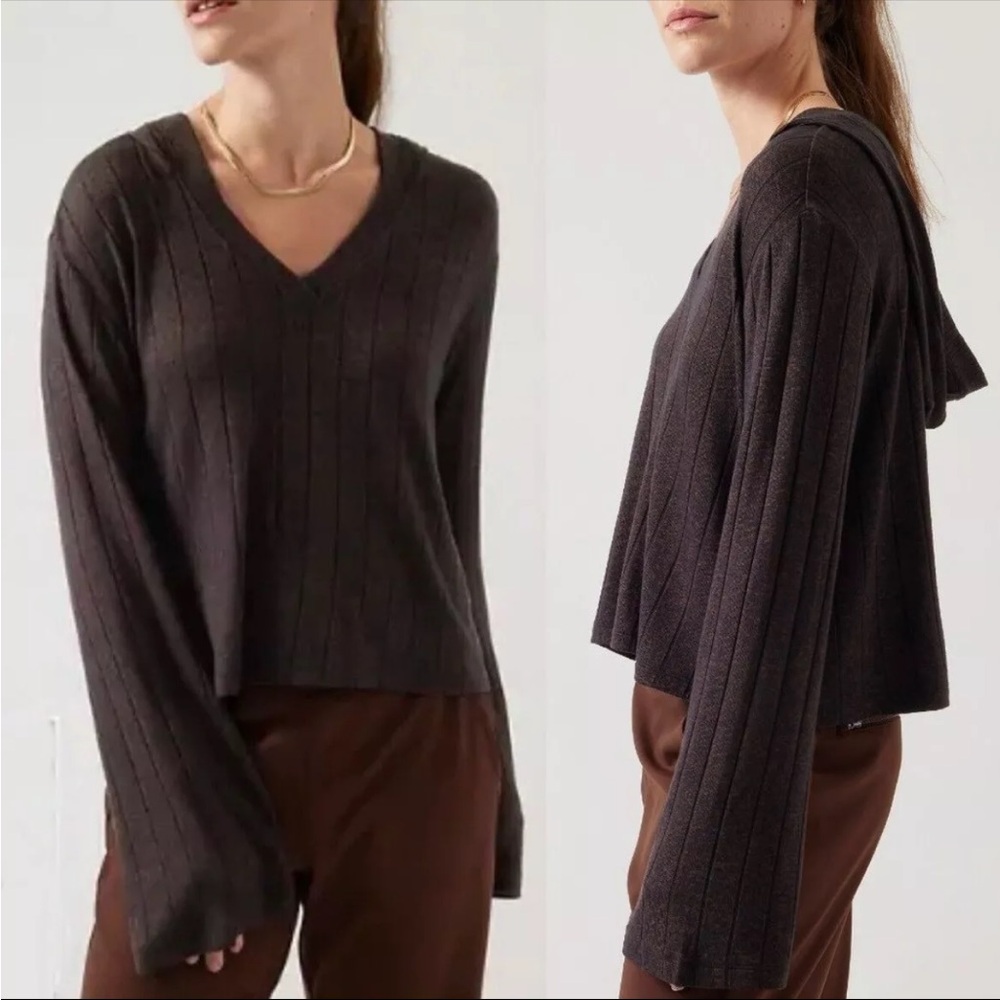 Athleta‎ Women’s Harmony Hoodie Mahogany Heather Ribbed Pullover Sweater Size S